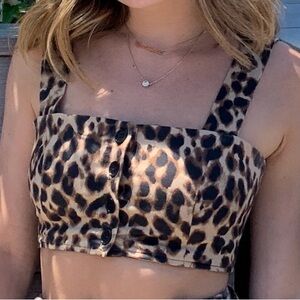 Reformation Leopard Print Button-Front Crop Top - Brown
